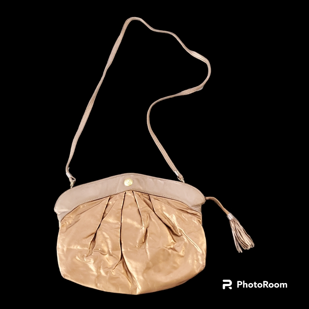 Beautiful Vintage Dawli Genuine Leather Gold Metalic Slingbag Crossbody Bag